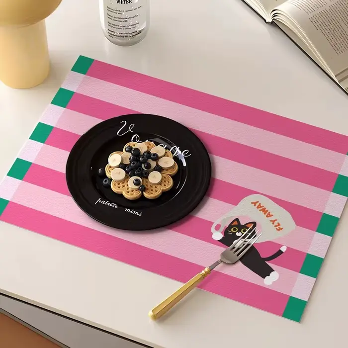 Napperons de salle à manger rétro Dopamine chats, tapis de Table en cuir PU imperméable à l'huile, r