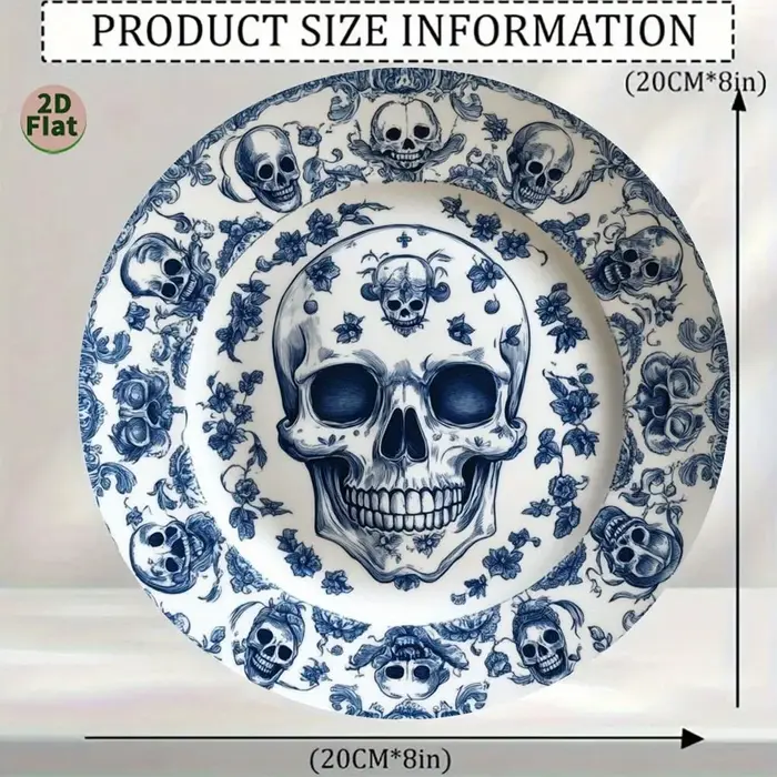 Plaque Vintage squelette Floral bleu et blanc