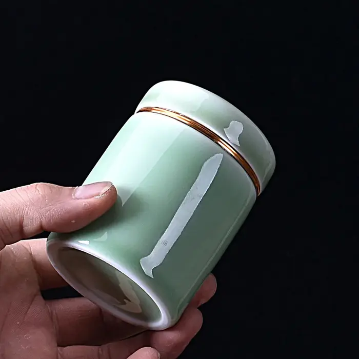 Pot à thé céladon en céramique trompette boîte d'emballage de thé pot scellé Mini pot à thé Portable conteneur de
