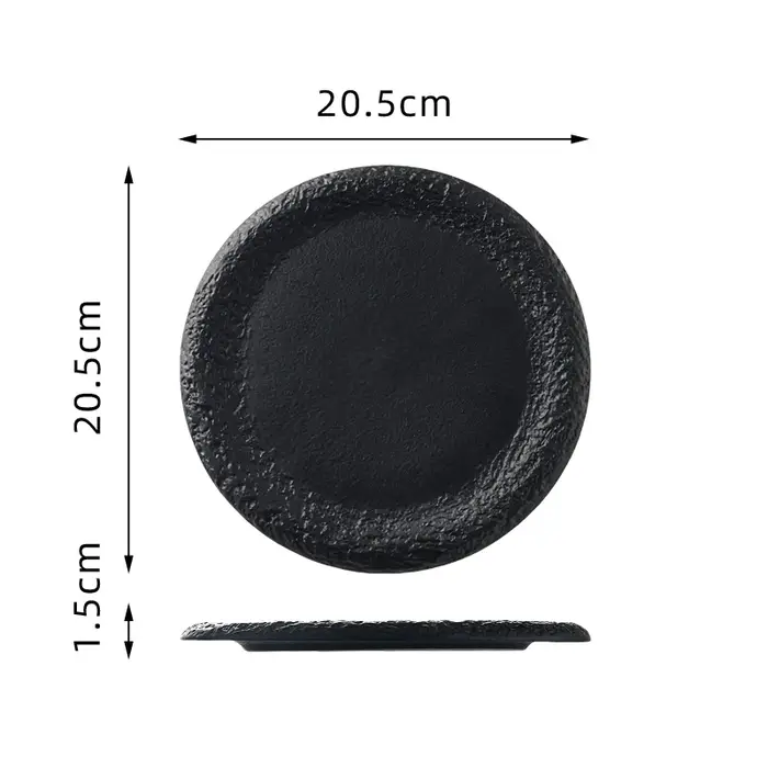 Assiette ronde en céramique noire, assiette à Steak, assiette à Dessert, à gâteau, assiettes à Sushi