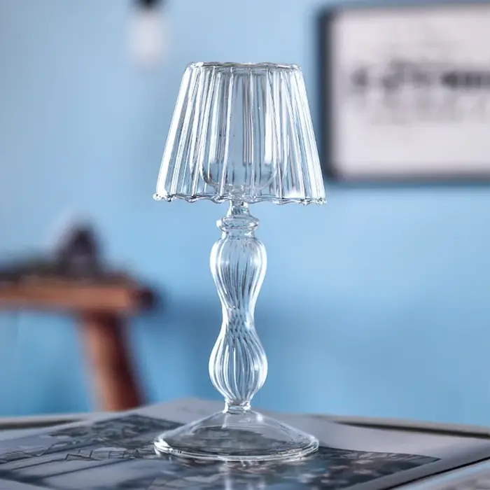 Chandelier rayé en verre à pieds hauts, bougeoir délicat et créatif en forme de lampe, candélabre ar