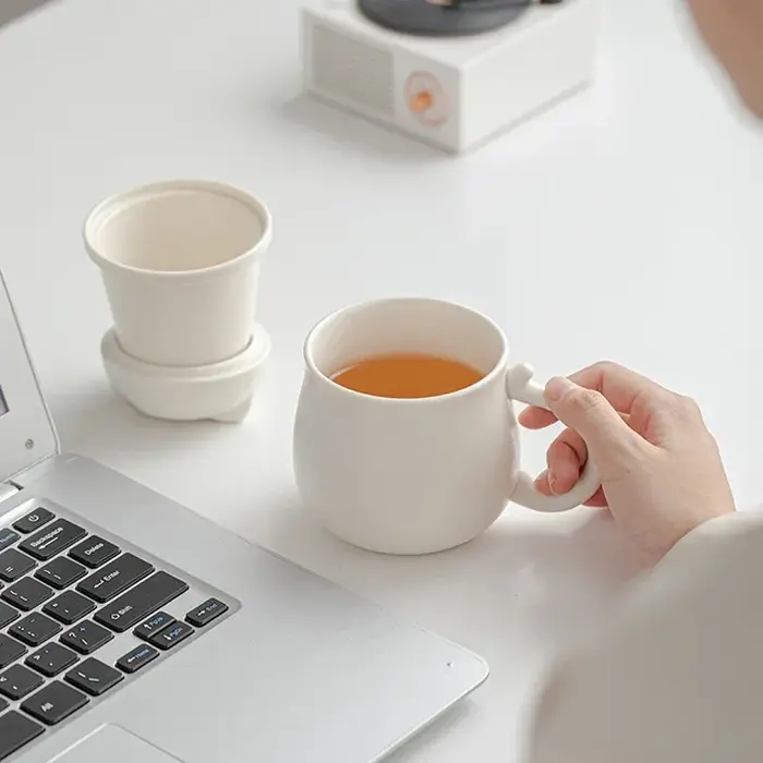 Tasse à thé chat porte-bonheur avec couvercle
