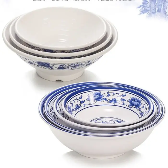 Filles en plastique bleu et blanc en porcelaine de mélamine