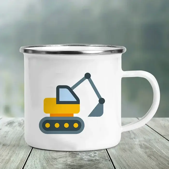 Tasses à café pour le petit-déjeuner, tasses à bière, tasses à thé, mugs en émail, vaisselle à boisson, avec motif d'excavatrice de dessin animé, amusantes, de voyage, mignonnes, originales, style ani