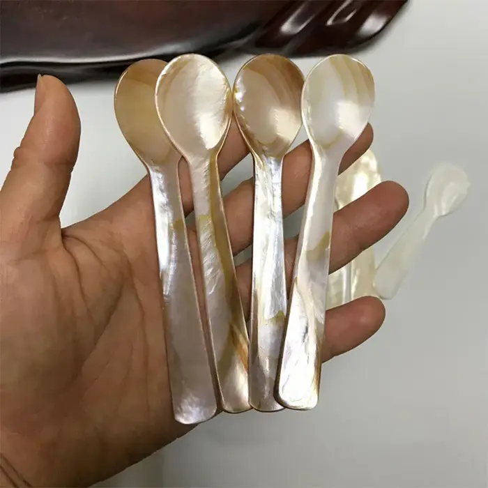 Cuillère à glace en coquillage naturel 9-13CM, cuillère à Caviar pour crème café, nacre, coquillages
