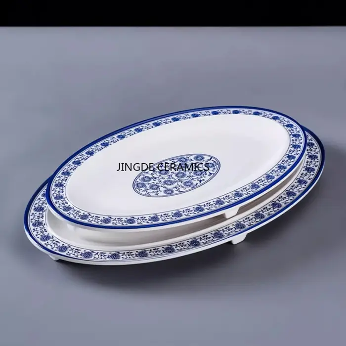 Plat en mélamine disque carré bleu et blanc assiette de Restaurant d'hôtel/Restaurant ustensiles de cuisine