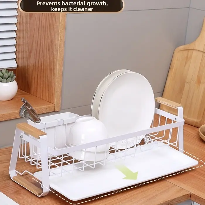 Égouttoir à vaisselle de cuisine détachable grande capacité avec poignée en bois