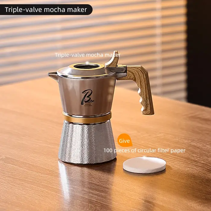 Bincoo Pot Moka à trois vannes, cafetière expresso sur cuisinière en acier inoxydable 316 2 tasses, 