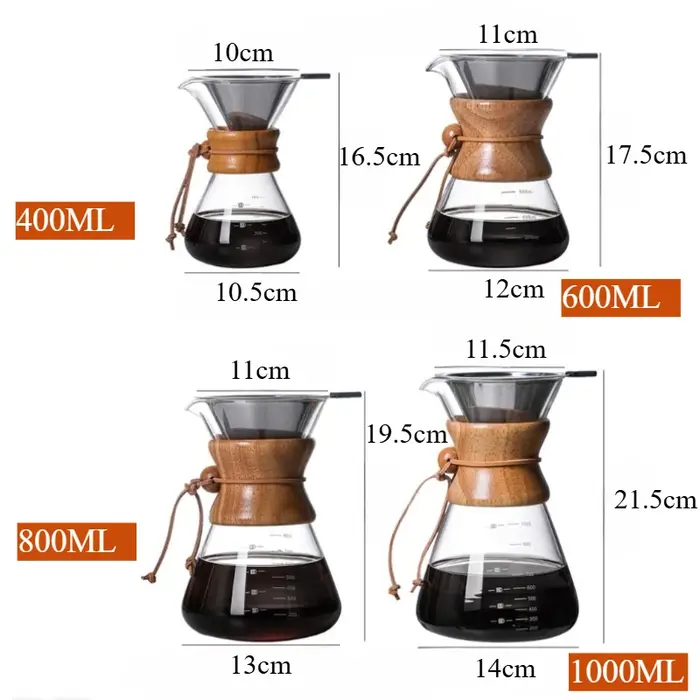 Cafetière à verser manuelle avec manchon en bois