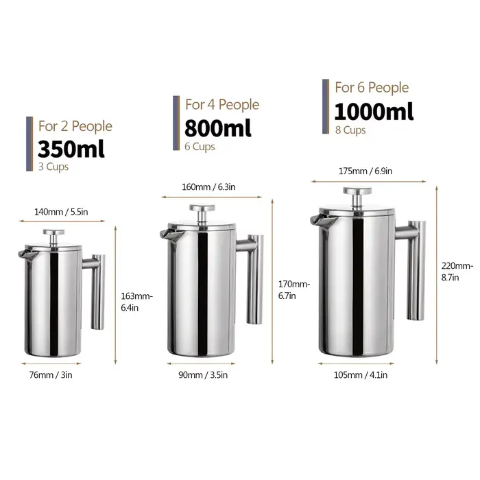 Cafetière à pression française en acier inoxydable