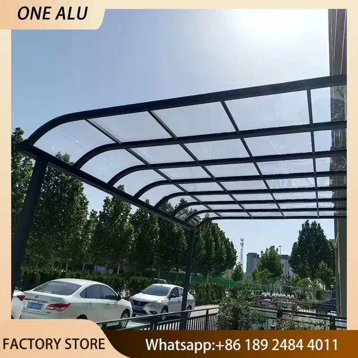 Abri de voiture en aluminium à toit polygonal avec verre isolant