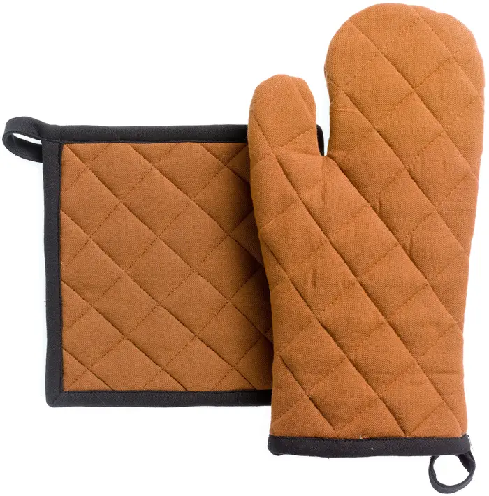 Lot gant de cuisine/manique recycl Grace Caramel 18 x 32