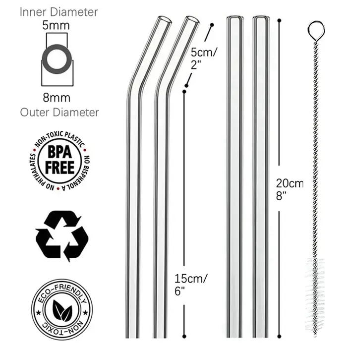Pailles en verre réutilisables de 8mm