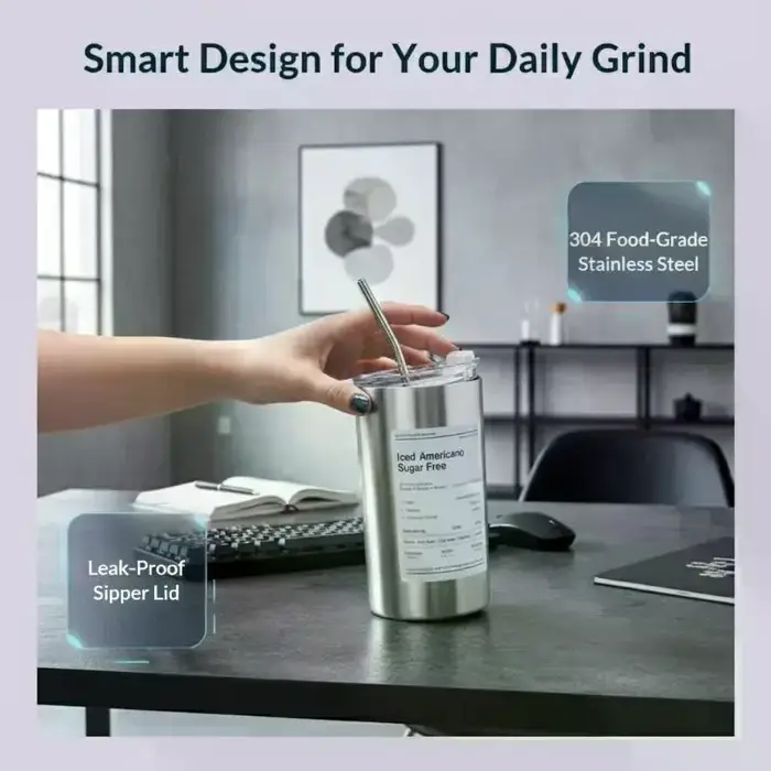 Mug à café isotherme portable en acier inoxydable pour l'extérieur avec paille intégrée