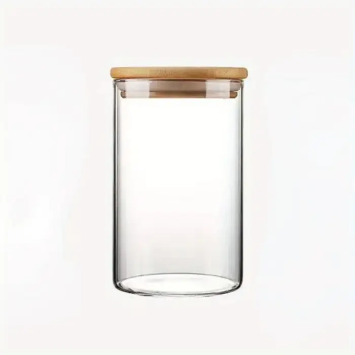 Bocaux de stockage ronds en verre avec couvercle en bambou, pour grains de café, nouilles, conteneur