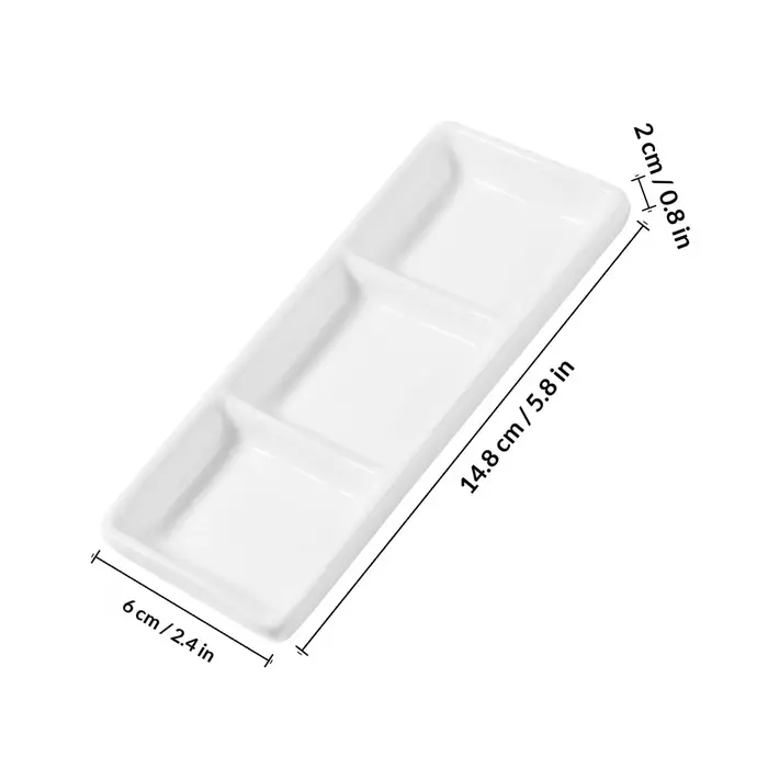 Plateau de service rectangulaire en céramique à 3 compartiments pour sauces