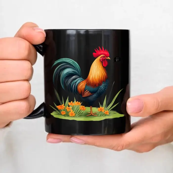 Tasse à café en céramique, coq noir au design floral, adaptée à la maison, au bureau et à la cuisine