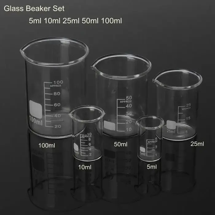 5 pièces/ensemble 5/10/25/50/100ml bécher en verre laboratoire tasse à mesurer verrerie pour école étude