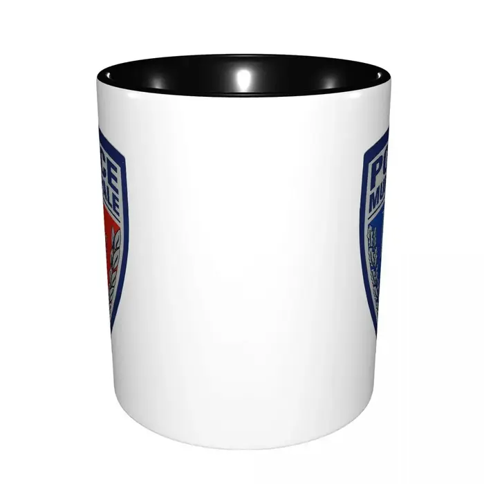 Tasse à café en céramique amusante avec insignes de la police municipale française