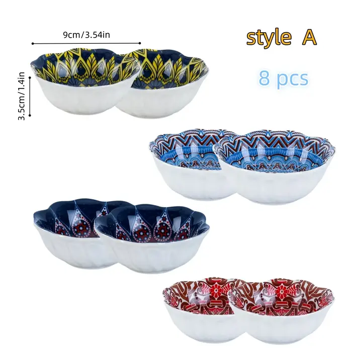 Ensemble de 8 plats à condiments en céramique peints, plats à collation tendance de style japonais, 
