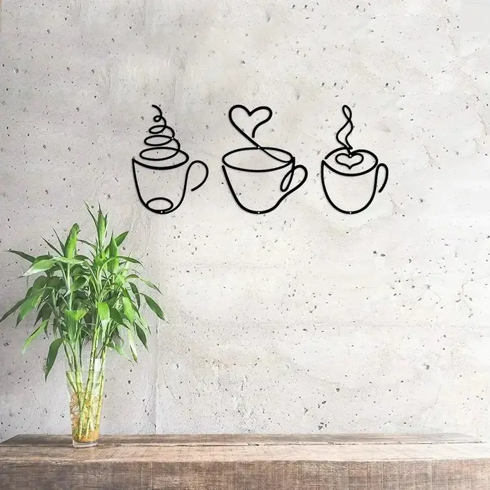 CIFBUY Ensemble de 3 décorations murales en métal en forme de tasses à café