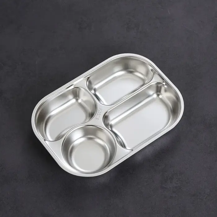 Plateau à dîner divisé à 4/5 compartiments, en acier inoxydable 304 avec couvercle, assiette à dîner