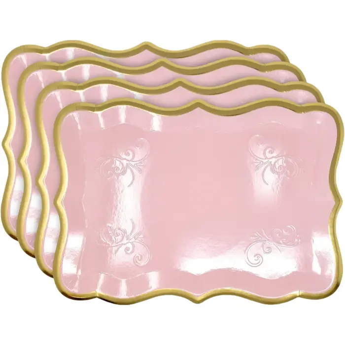 Plateau rectangulaire 10 pièces couleur unie avec bordure dorée pour mariage