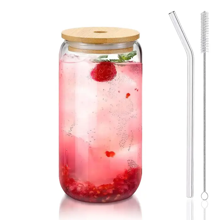 1/2 PIÈCES Verre à boisson en verre transparent 470ML avec couvercle et paille, pour Bubble Tea, biè