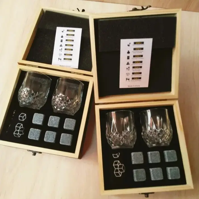 Ensemble de verres à whisky et à charbon, glaçon en granit, boîte en bois, cadeau de fête des pères, papa et mari, hommes