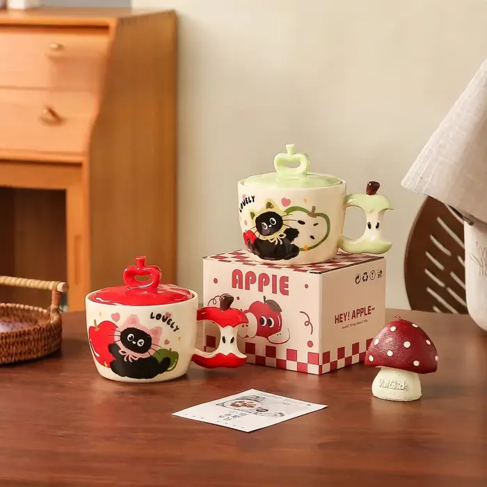Tasse en céramique chat pomme créative