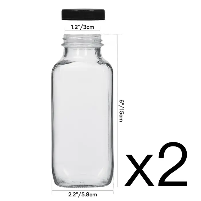Bouteilles en verre pour boissons, bouteilles d'eau carrées vintage de 12 oz avec couvercles, boutei
