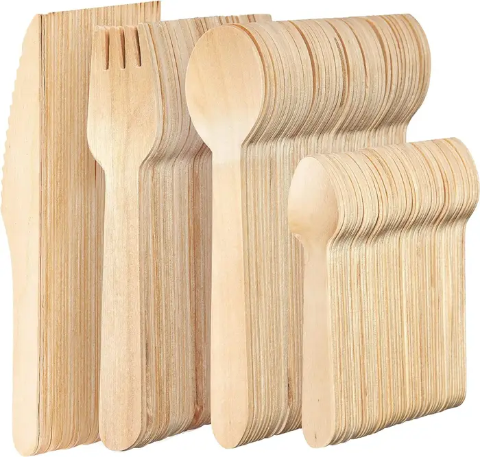Couverts en bois jetables naturels 100% 16cm