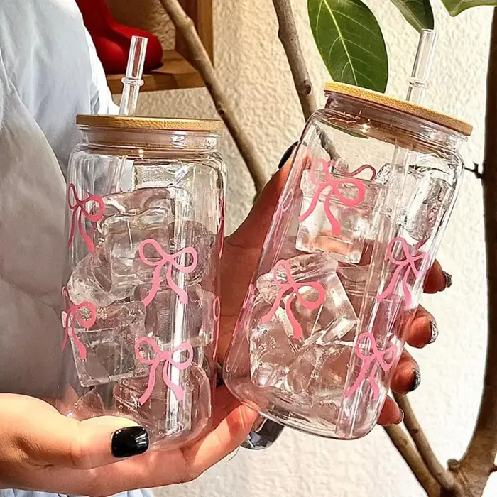 Gobelets en plastique à nœud rose de 500ml
