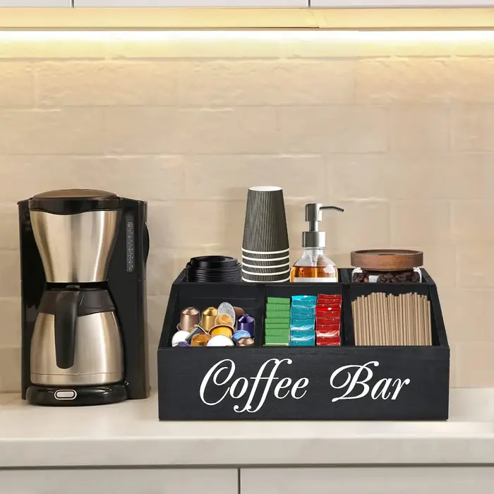Panier de rangement en bois pour bar à café - Organisateur d'accessoires