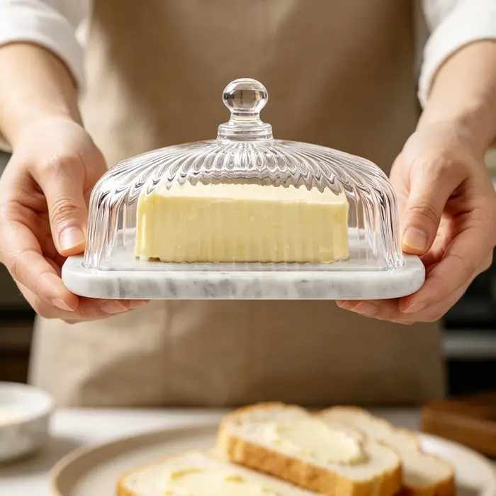 Plateau de service en verre avec base en marbre et couvercle
