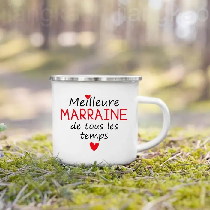 Tasse à café en émail imprimé perroin marraine français