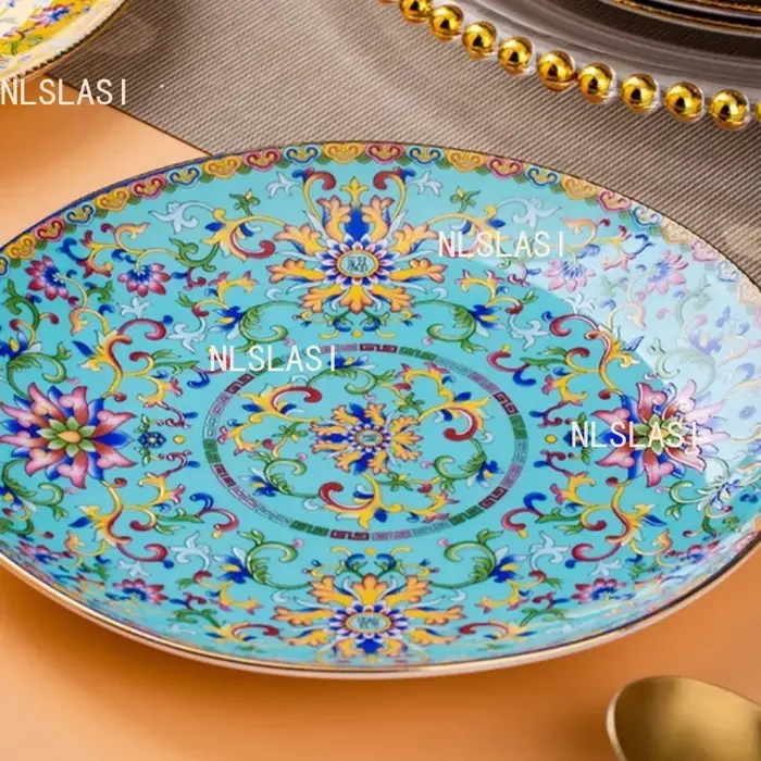 Assiette plate en céramique style palais Jingdezhen