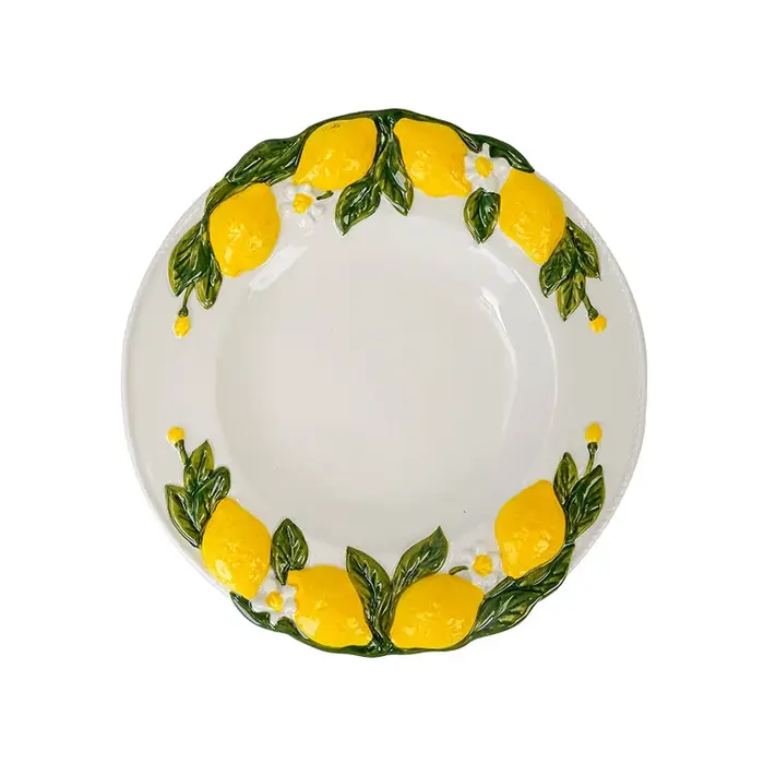 Assiette en céramique personnalisée de Style européen, assiette à citron en relief, couleur sous gla