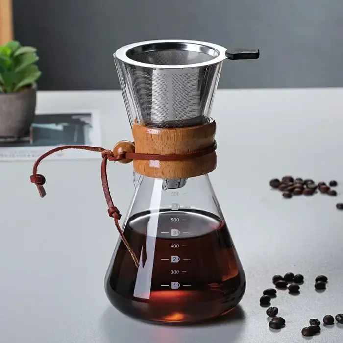 Bouilloire à café en verre avec filtre en acier inoxydable