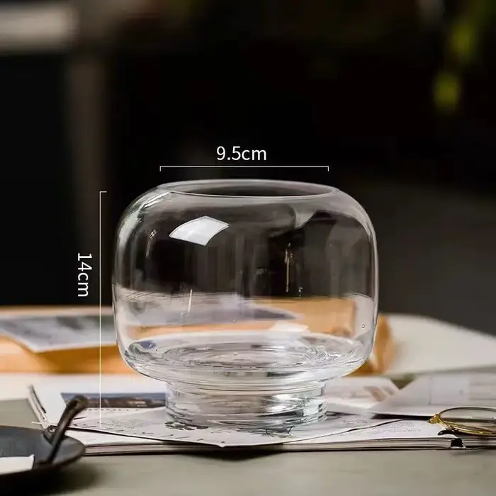 Vase en verre Transparent avec conception circulaire à grande bouche