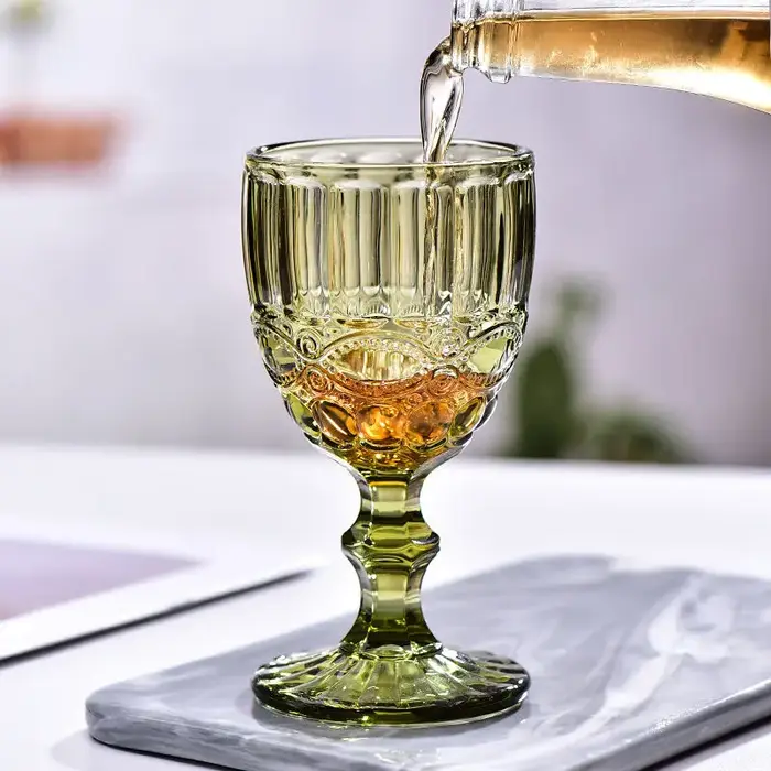 1 pièce 240ml 8oz Vintage en relief couleur unie gobelet ambre vert bleu violet verres à vin