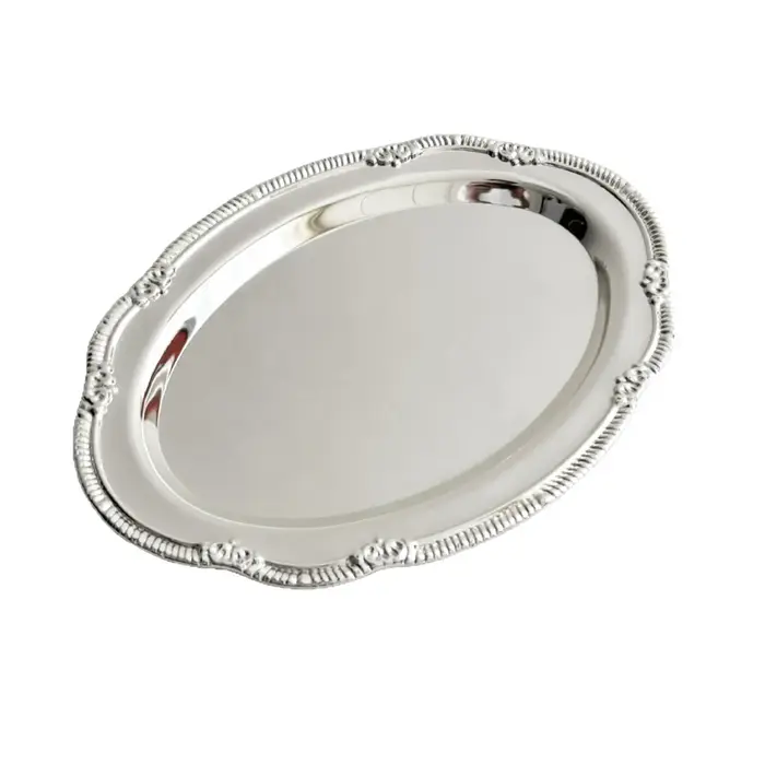 Plateau de service vintage en argent gaufré pour desserts