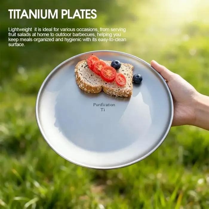 Assiette ronde givrée en titane ultralégère portable pour camping en plein air 200 mm – Vaisselle de pique-nique