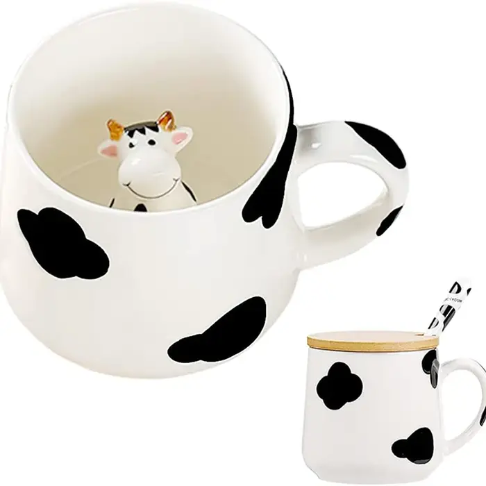 Tasse en céramique de dessin animé 3D de vache mignonne