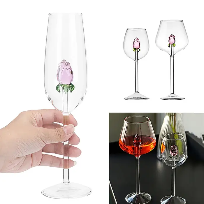 Verres à vin rose 3D créatifs