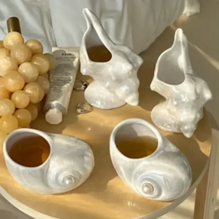 Verre à vin à tige haute conque artistique, Design de coquillage élégant, verres de luxe tendance pour Occasions spéciales