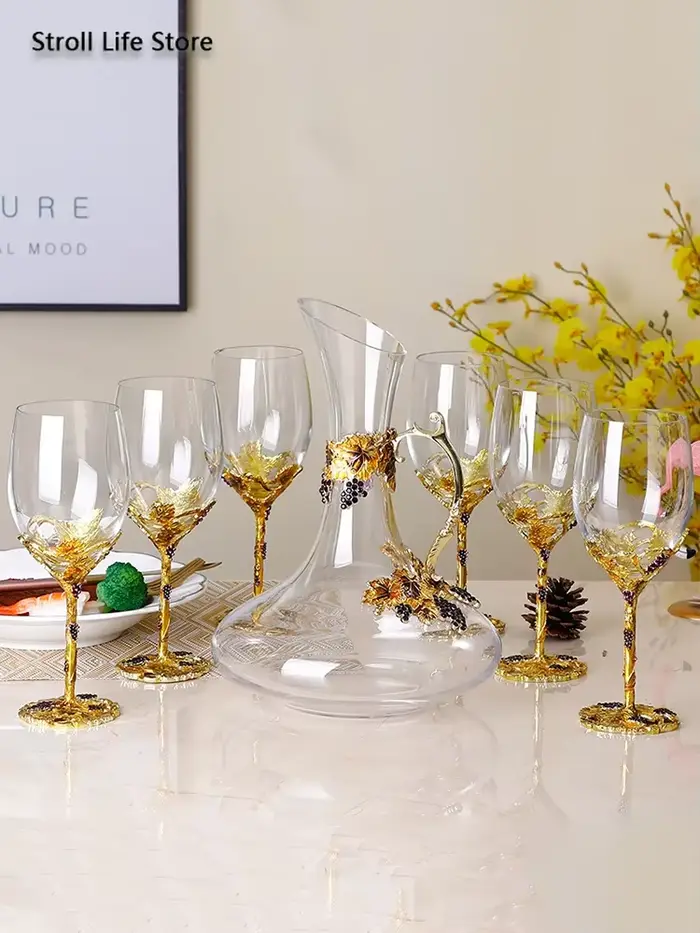 Ensemble de verres à vin rouge en cristal avec document en émail créatif
