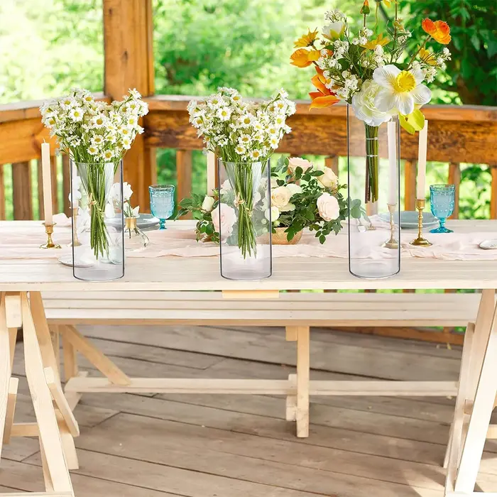 Vases cylindriques en verre transparent de 4, 6 et 8 pouces pour centres de table, supports pour bou