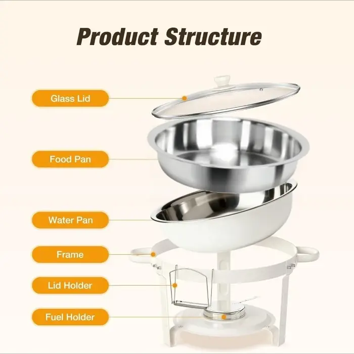 Plats de service blancs pour buffet 5QT avec couvercle en verre empilables