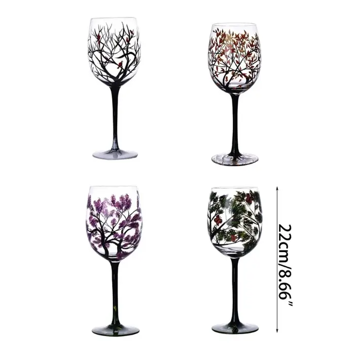 Verre à vin arbre quatre saisons, gobelets peints à la main, verre à pied haut unique, tasse, verrerie pour la famille, les amis, drop sunshine